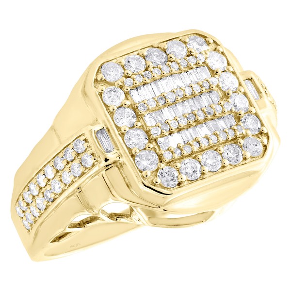 10K Gelbgold Rund & Baguette Diamant Statement Oktagon Rosa Ring 1.50 Karat-image