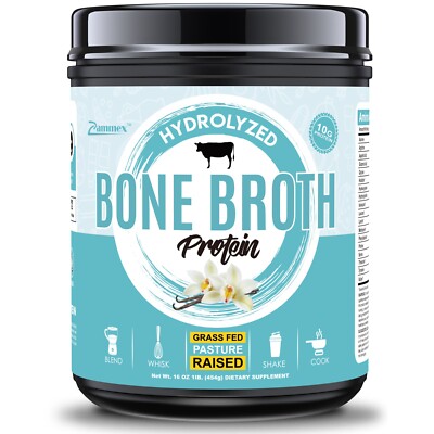 Zammex Beef Bone Broth Protein Powder Vanilla-Collagen Peptides (40 Servings)