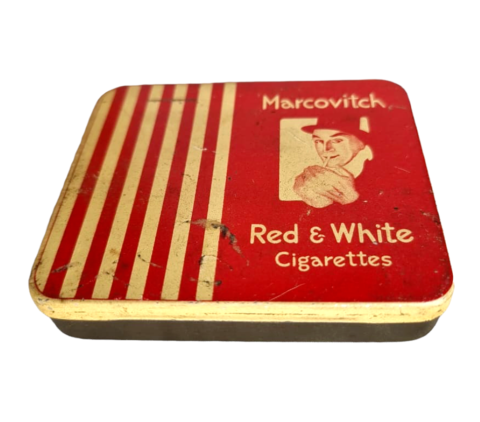 Vintage Old Antique Rare Marcovitch Red & White Cigarettes Tin Box ,  Collectible