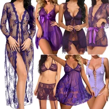 Purple Women's Sexy-Lingerie Babydoll Sleepwear Underwear Lace Dress Nightwear