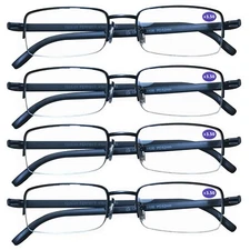 4 Pairs Mens Metal Frame Rectangle Half Frame Reading Glasses Classic Readers 