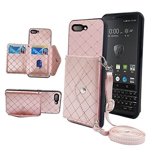 Compatible with BlackBerry KEY2 Wallet Case with Crossbody Shoulder Strap Pink