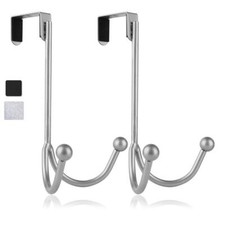 2Packs Over The Door Double Hanger Hooks, Metal Twin Hooks Organizer for Hanging