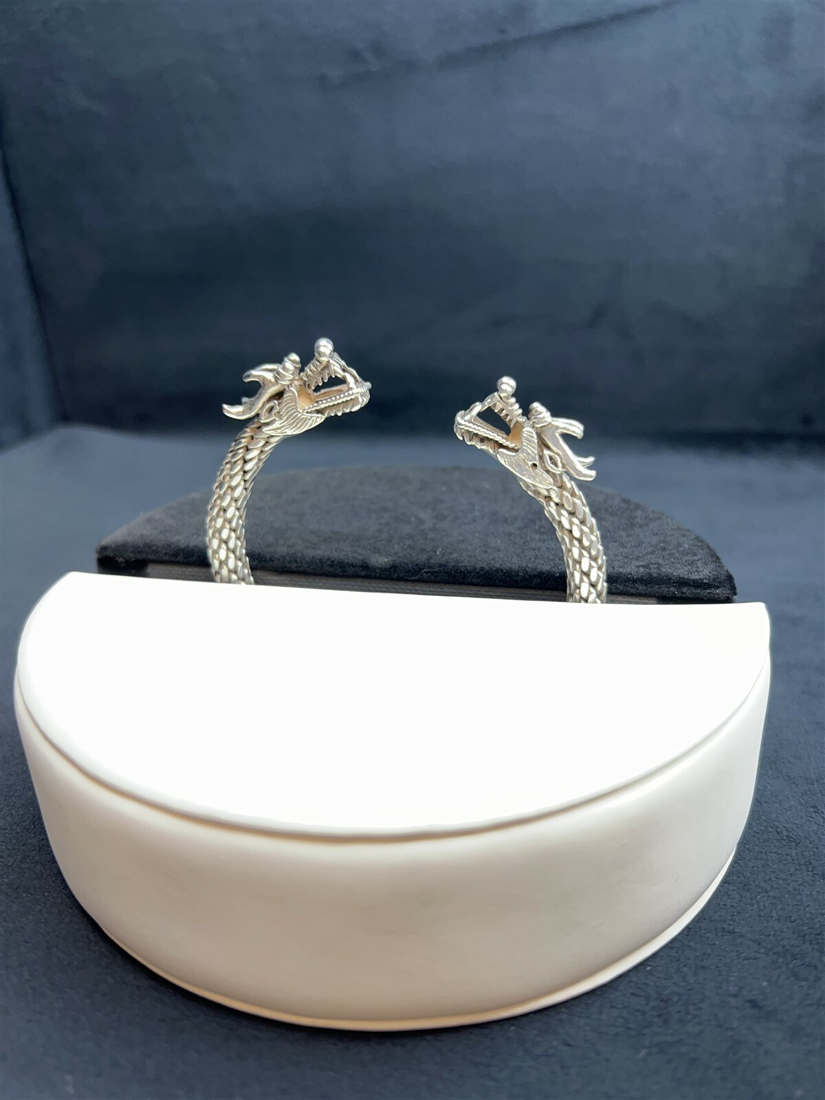 Double Dragon Head Solid Flexible Sterling Silver… - image 3