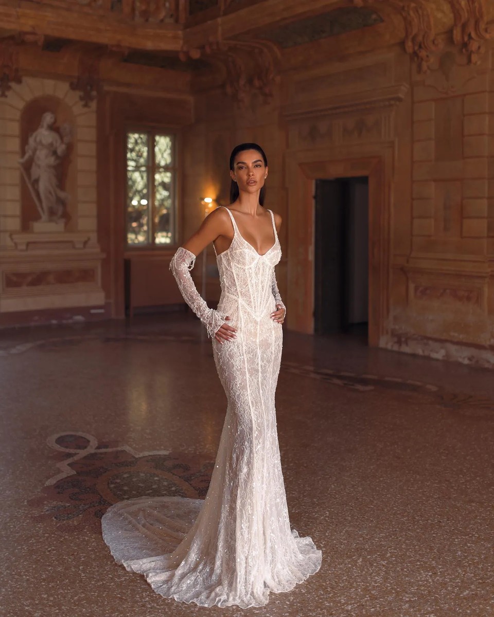 lace mermaid tail wedding dress Strapless Beaded Lace Mermaid Wedding Dress