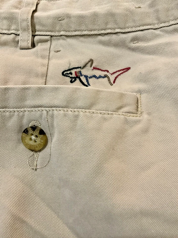Pantalones Cortos Greg Norman Para Hombres Talla 38 Algodón Caqui Chino Tiburón Bordado Foto 3 de 4