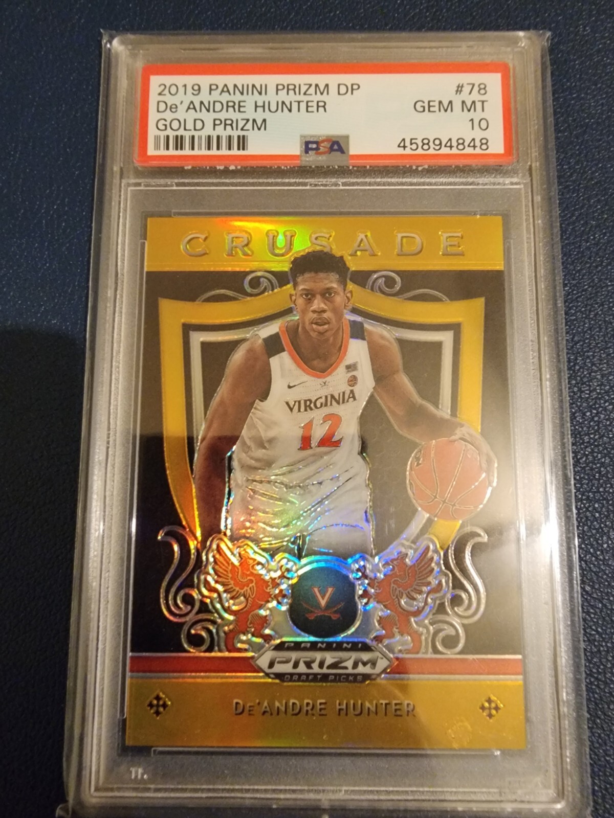 2019 Panini Prizm #78 RC De'Andre Hunter Rookie Gold Prizm #05/10 PSA 10