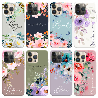 Personalisierte Handy Hülle Name Blumen Silikon Cover für iPhone 11 12 13 14 15 16