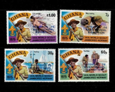 Ghana 1976 - Boy Scout Interphil OVPT - Set of 4 Stamps - Scott #578-81 - MNH