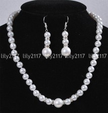 8-12mm White Akoya Shell Pearl Round Beads Necklace Earrings Jewelry set