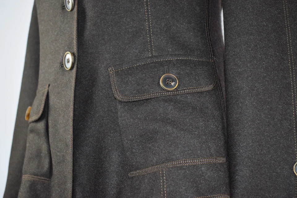 Brunello Cucinelli Size 44 Brown Button Up Blazer Tan Trim Jacket Pockets Italy  - Image 3 of 4