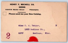 Philadelphia Pennsylvania PA Postal Card Henry F Michell Co. Seeds c1940's