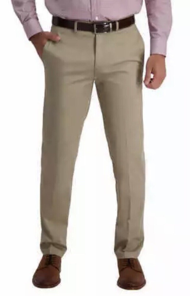 Mens HAGGAR Khaki Straight Fit No Iron Pants 38 W 32 L. New With Tags. Fast Ship