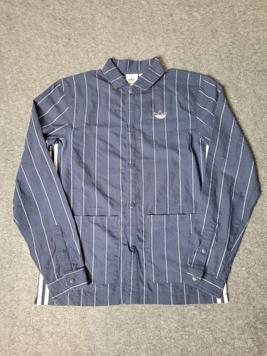 Adidas Originals Pinstripe Seersucker Mens Size S Blue Gray Long Sleeve Shirt
