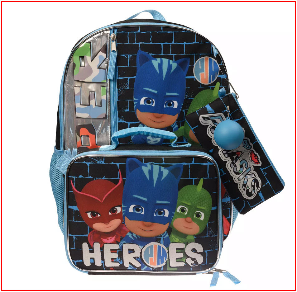 5 Piece- PJ MASKS HEREOS Large Backpack + Lunch Box + Pencil Case