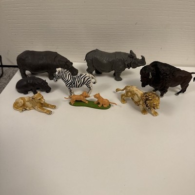 Vintage 60er/1970er Britains Plastik Zoo Tiere Nashorn Nilpferd Löwe Bison Zebra Lot