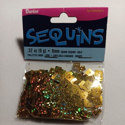 Darice Economy Craft ~ Square Sequins 6mm ~ Gold Hologram Metallic Pk