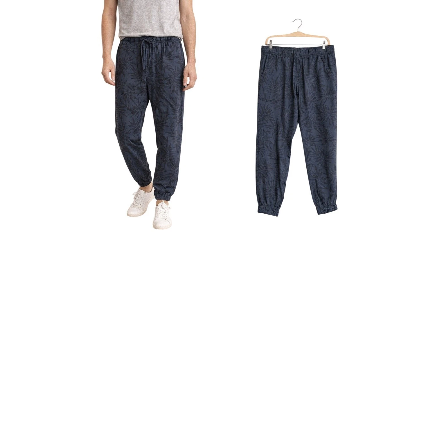 Coastal Casual Confort Summer Orvis Mens Blue Palm Leaf Print Jogger Pants L