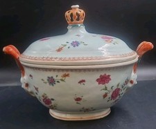 Antica Zuppiera Cinese In Porcellana, Decorata A Motivi Floreali Fine XVIII Sec