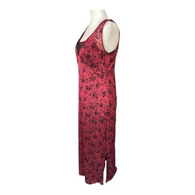 Esprit de Corp Red Floral Velvet Burnout Maxi Dress Size 7/8 Y2K Vintage Grunge