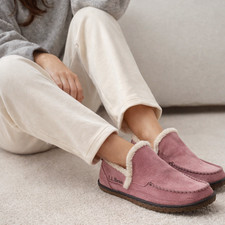 L.L.Bean Moc Slippers Rouge Pink Suede Women's 9 Medium Rubber Sole