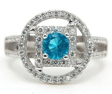 1CT Blue Topaz White Topaz 925 Solid Sterling Silver Ring Sz 8 MK1-1