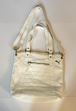 Vintage Puma Sport Lifestyle Purse White Faux Pebble Leather Bronze Hardware