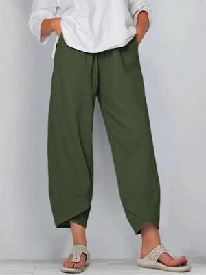Damen Sommer Baumwolle Leinen Baggy Hose Übergröße Damen Freizeit Haremshose