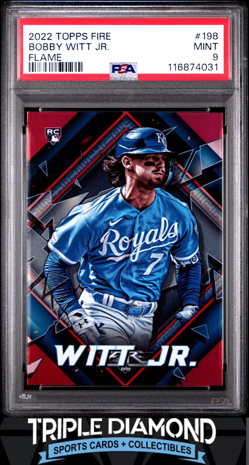 2022 Topps Fire #198 Bobby Witt Jr. Rookie RC Flame KC Royals PSA 9 Mint BNA64