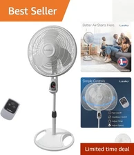 16-Inch Oscillating Pedestal Fan with Remote - Adjustable Height & Timer, White
