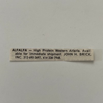 High Protein Western Alfalfa John H. Brick Inc. 1982 Clipping SAI8-S51