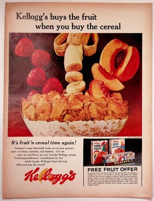 Kellogg's 1964 Original Print Advertisement 10x13 Fruit Cereal Promo