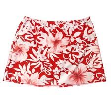 Vintage Suit Yours Red Floral Hibiscus Swim Skirt 10 Hawaiian Tropical Skort