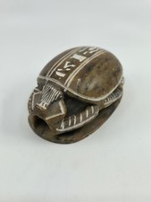 Vintage Carved Stone Egyptian Scarab Beetle Large 3.5 Inch Hieroglyphics
