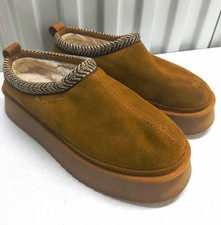 Koolaburra by UGG Burree Platform Slippers Women's Brown Suede Faux Fur Sz 11