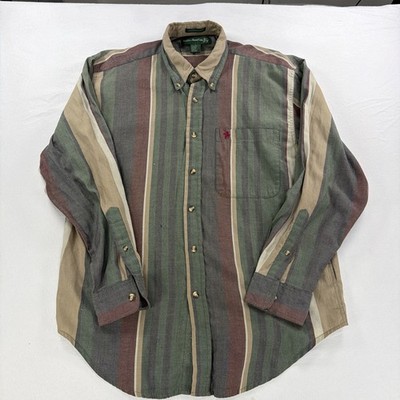 Vintage Knights of the Round Table L   Earth Tone Stripe Button Down