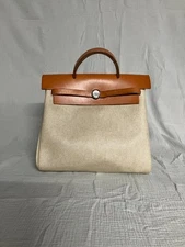 HERMES Margiela era Ad PM Toile H Airbag Handbag Backpack Beige Camel Used