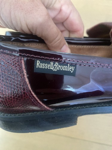 Russell & Bromley Classic Burgundy Suede patent /Leather Tassel Loafers Size 38 - Picture 4 of 10
