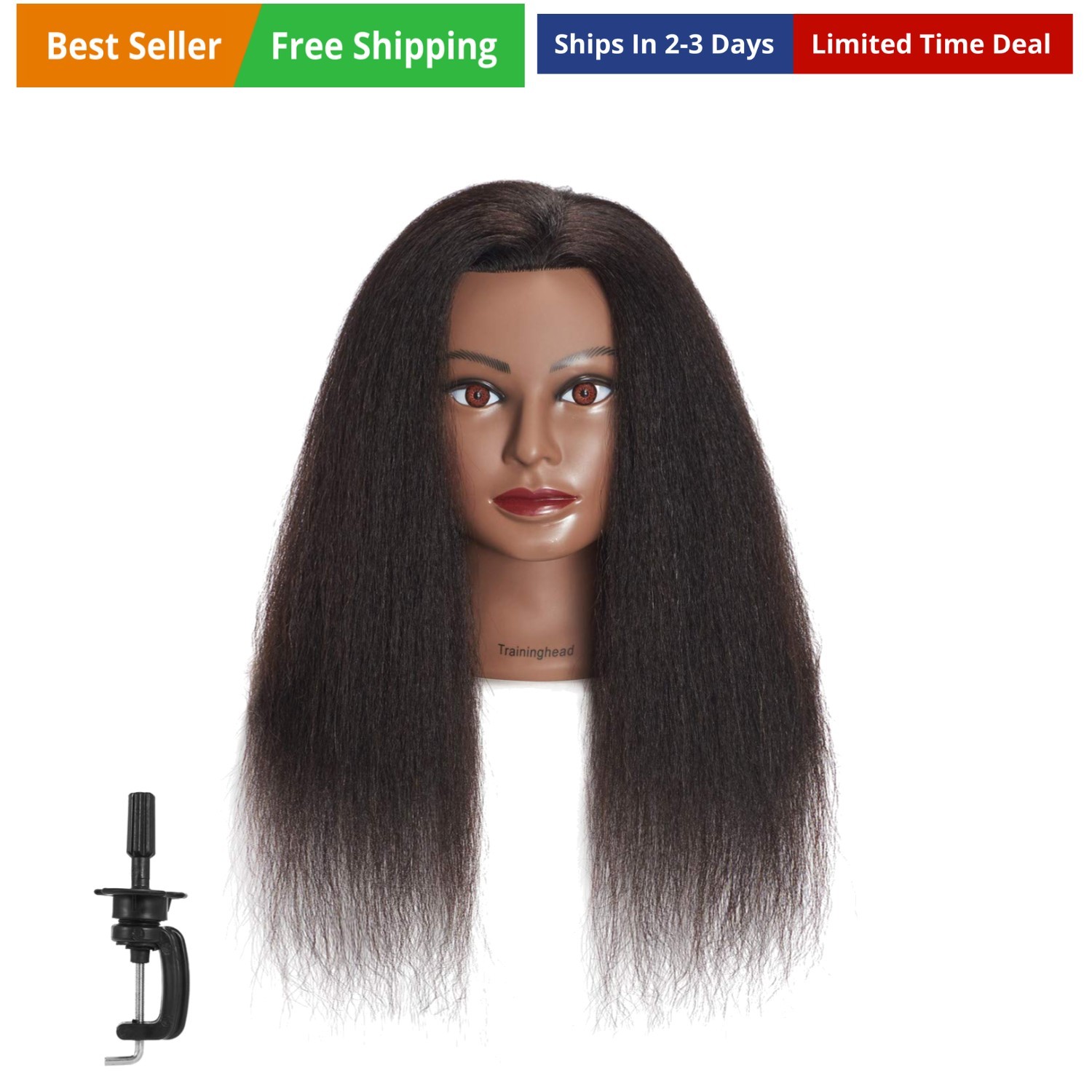 Traininghead 16 inch 100% Real Hair Mannequin Head Cosmetolo