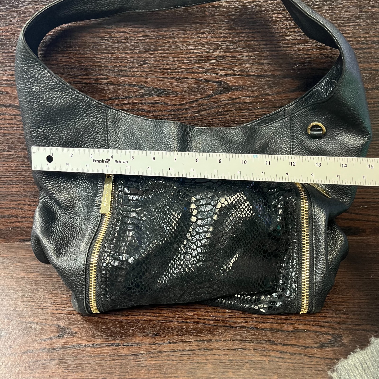 Michael Kors Womens Fulton Hobo Bag Large Black Pebbled Leather Snakeskin Pocket thumbnail 3