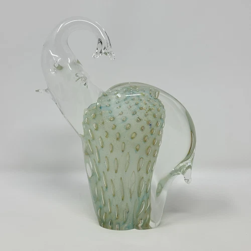 Murano Art Glass Elephant Figurine Hand Blown Gold Flecks Bubble Vintage