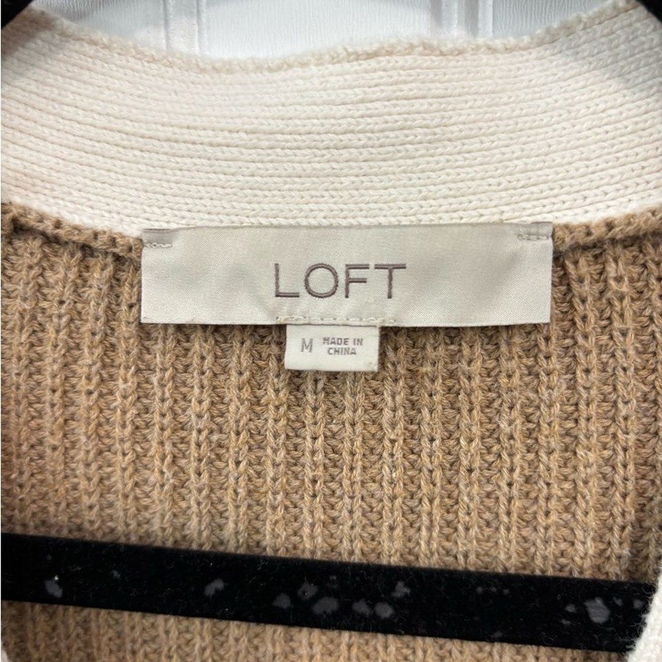 LOFT Tan and Cream color block Button-Front pocket knit Cardigan | eBay
