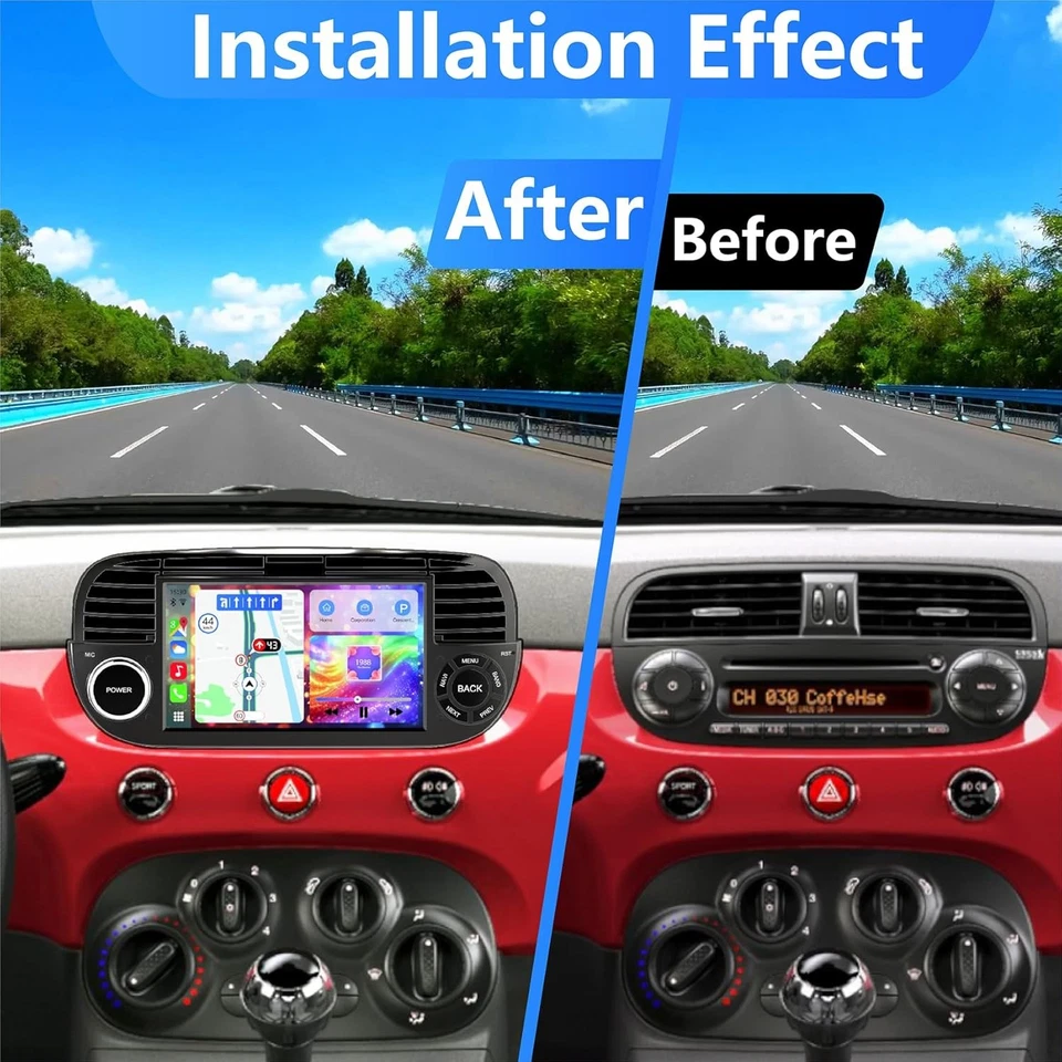 For Fiat 500 2007-2015 Android 13 Carplay Car Stereo Radio Head Unit GPS 2+64GB - Изображение 2 из 4