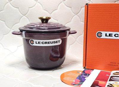 Le Creuset Cocotte alle 18 cm Reistopf 2,25 qt Feige Lila Goldknopf Gusseisen