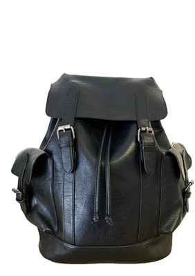 Rucksack Unisex groß Kunstleder schwarz Vintage mit Taschen Reise Arbeit Schule