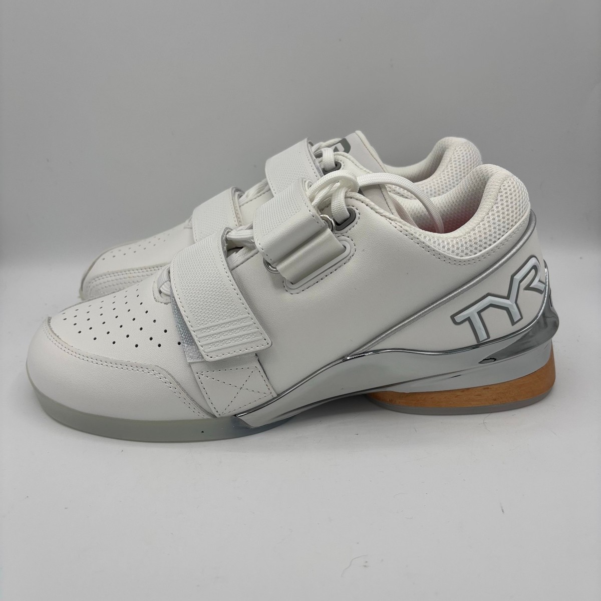 TYR TYRFORCE Elite Carbon Shoes Mens Size 9.5 White Wood Heel