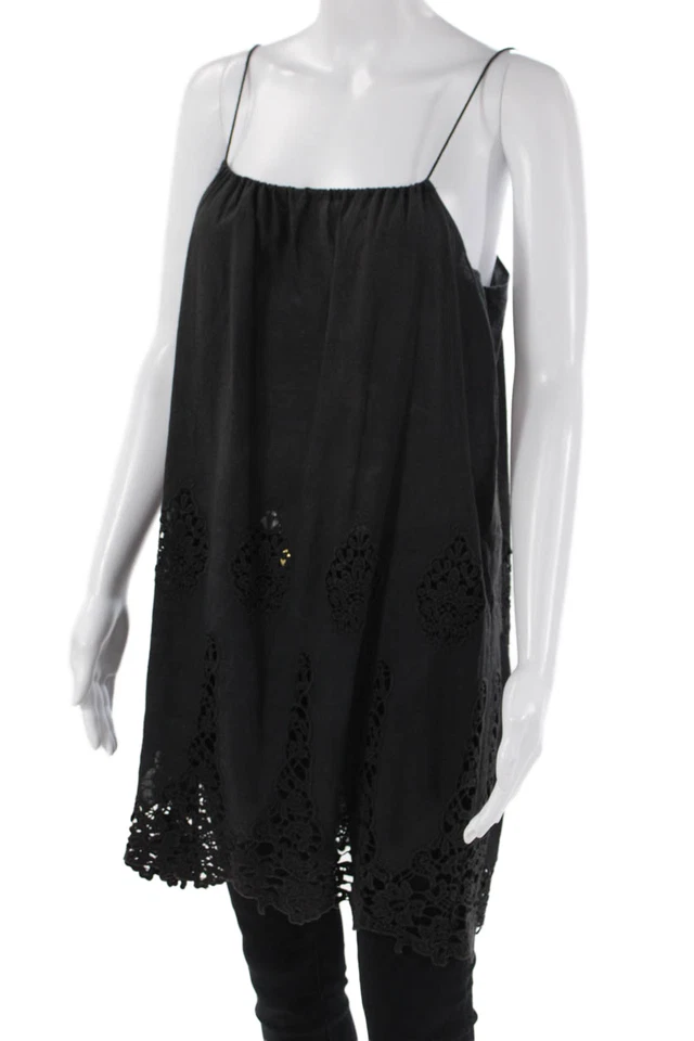 Miguelina Womens Cotton Gathered Neckline Detail Long Lace Blouse Black Size S - Image 2 of 4