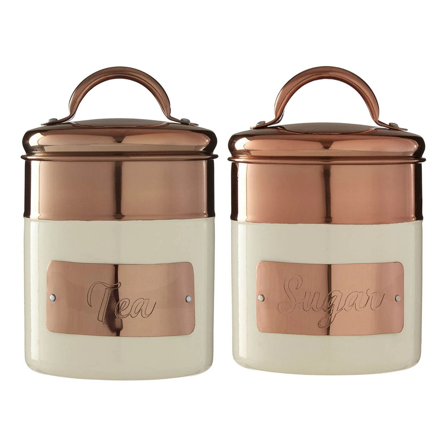 Set Of 2 Copper Cream Canister Kitchen Storage Jars Tea Sugar Stainless Steel
