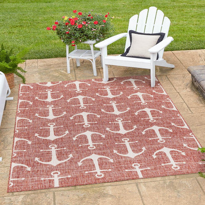 Unique Loom Outdoor Coastal Collection Area Rug - Ahoy 4 1 X 6 1 Rectangle Rust