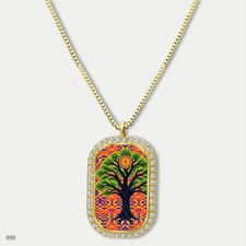 New Colorful Tree of Life Pendant Necklace Chain Printed Dog Tag Chain Gift Desi